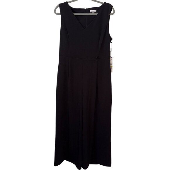 NWT Calvin Klein Womens V-Neck Black Sleeveless Jumpsuit Back Zipper Size 14 - Picture 1 of 6